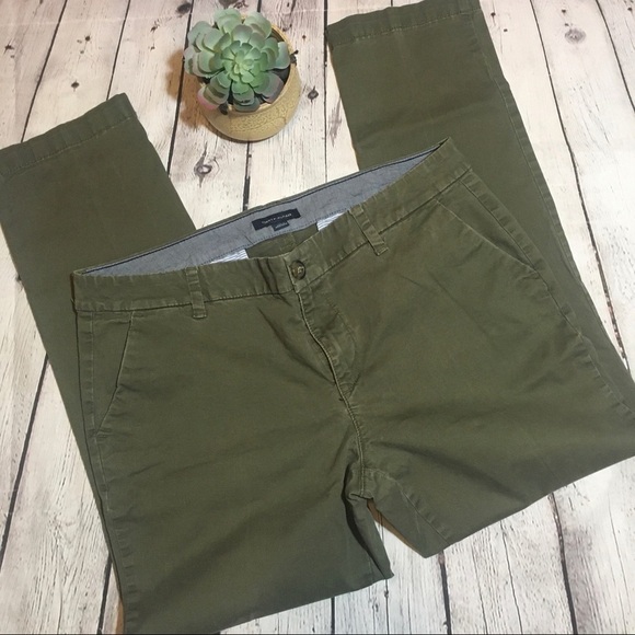Tommy Hilfiger olive green straight leg brushed cotton pants - Picture 1 of 8